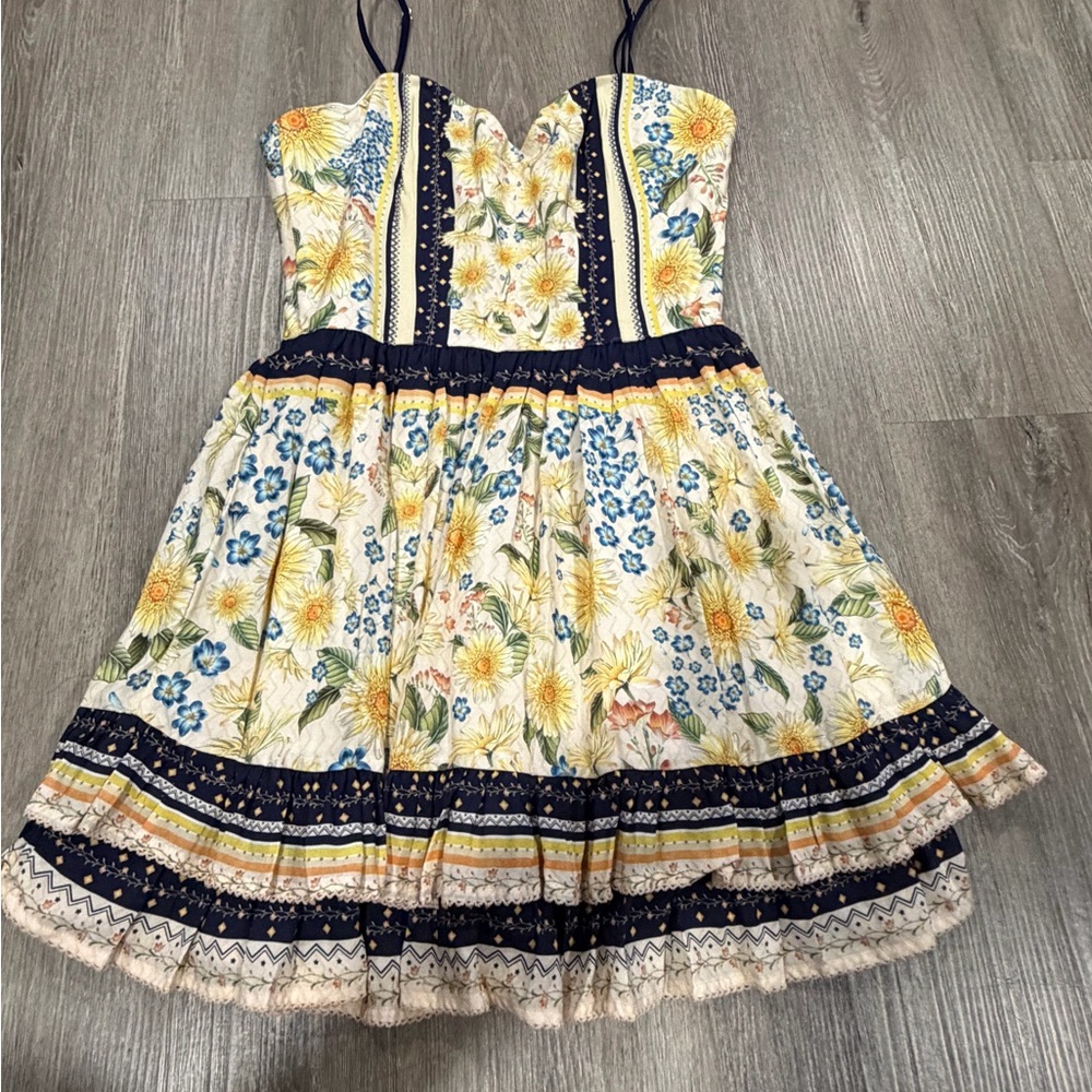 Agua Bendita Floral WOMENS Dress with Blue and Yellow